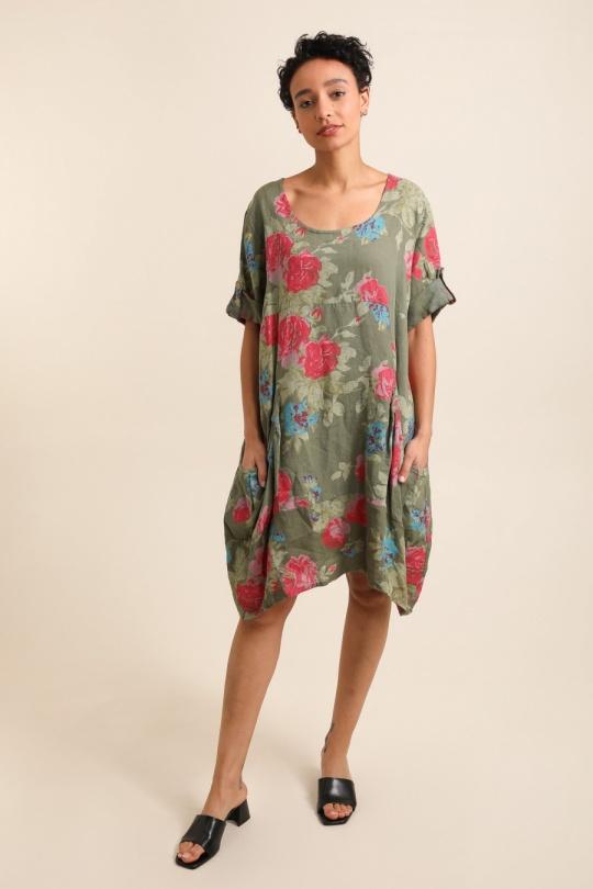 Robes mi-longues Femme Blanc LA MAISON DES FIBRES NATURELLES 3240 ROBE LARGE À FLEURS Efashion Paris