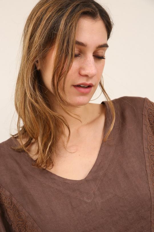 Robes longues Femme Camel LA MAISON DES FIBRES NATURELLES 26366 ROBE EN LIN BRODÉE Efashion Paris