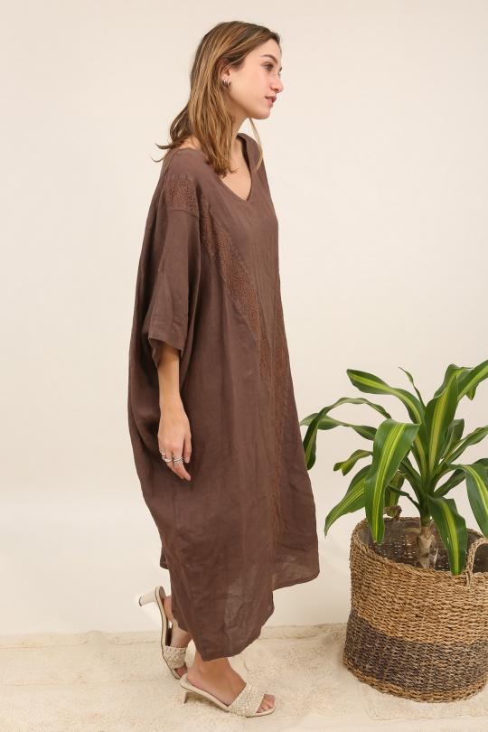 Robes longues Femme Camel LA MAISON DES FIBRES NATURELLES 26366 ROBE EN LIN BRODÉE Efashion Paris