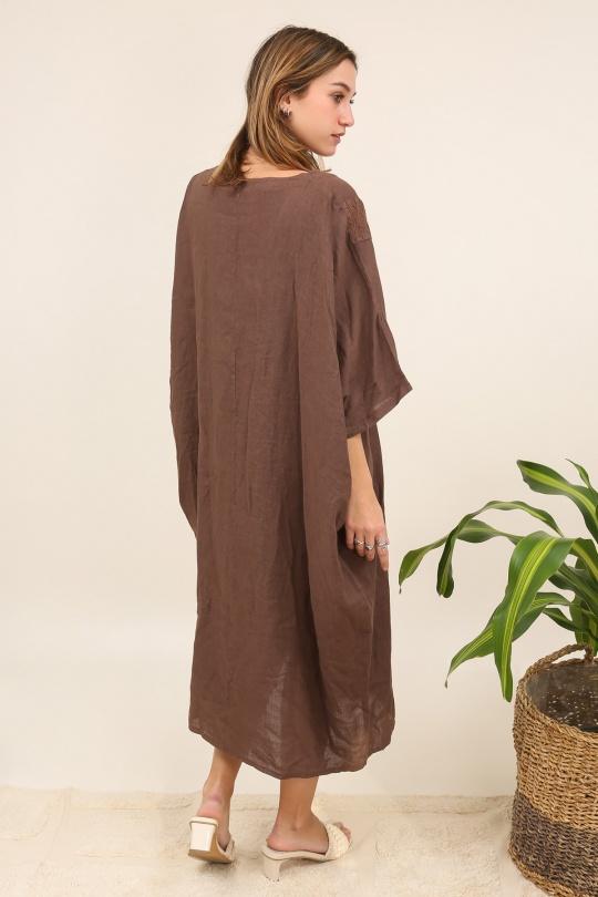 Robes longues Femme Camel LA MAISON DES FIBRES NATURELLES 26366 ROBE EN LIN BRODÉE Efashion Paris