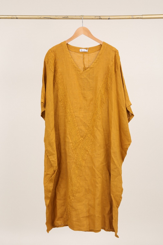 Robes longues Femme Camel LA MAISON DES FIBRES NATURELLES 26366 ROBE EN LIN BRODÉE Efashion Paris