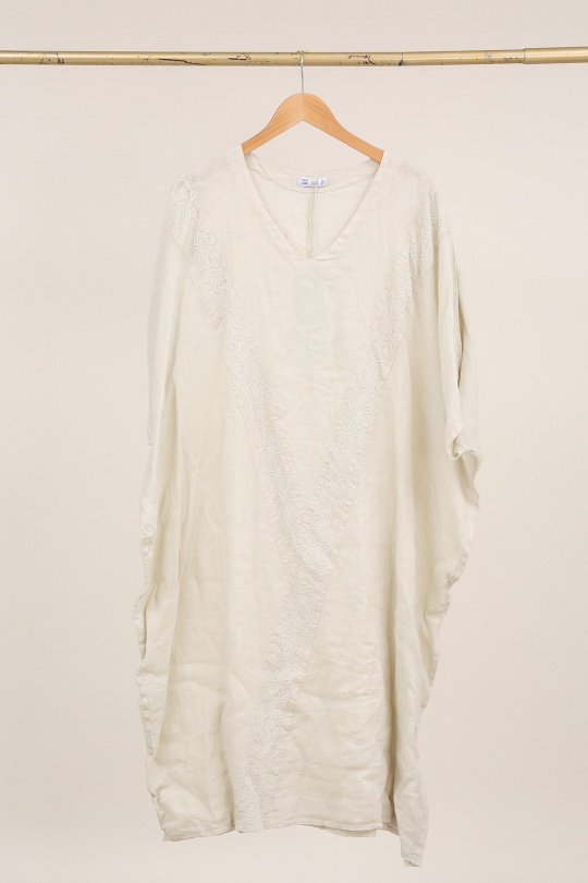 Robes longues Femme Camel LA MAISON DES FIBRES NATURELLES 26366 ROBE EN LIN BRODÉE Efashion Paris
