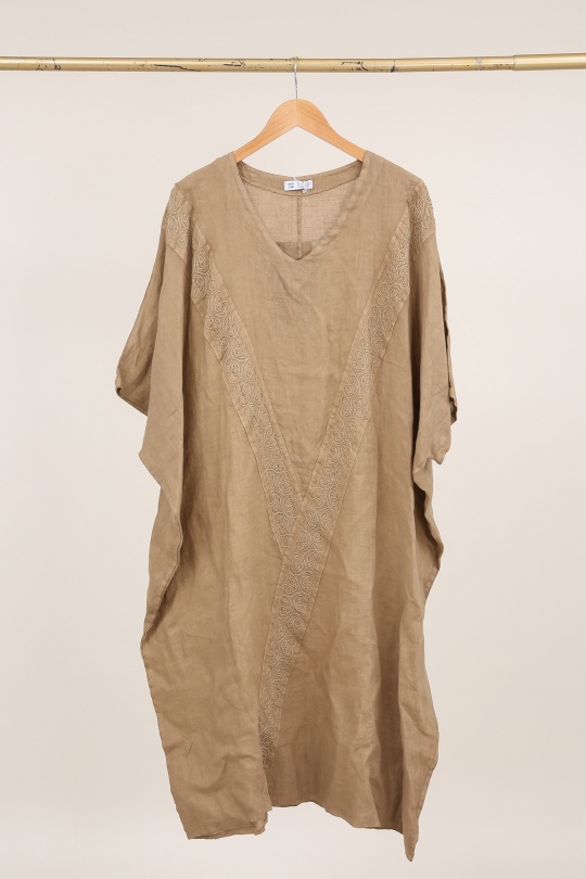 Robes longues Femme Camel LA MAISON DES FIBRES NATURELLES 26366 ROBE EN LIN BRODÉE Efashion Paris