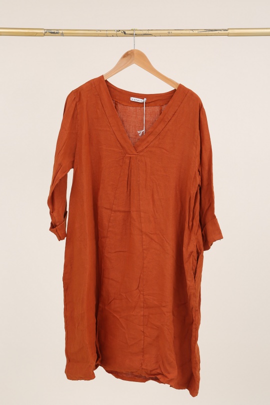 Robes mi-longues Femme Beige LA MAISON DES FIBRES NATURELLES 2961 ROBE EN LIN À PINCES Efashion Paris