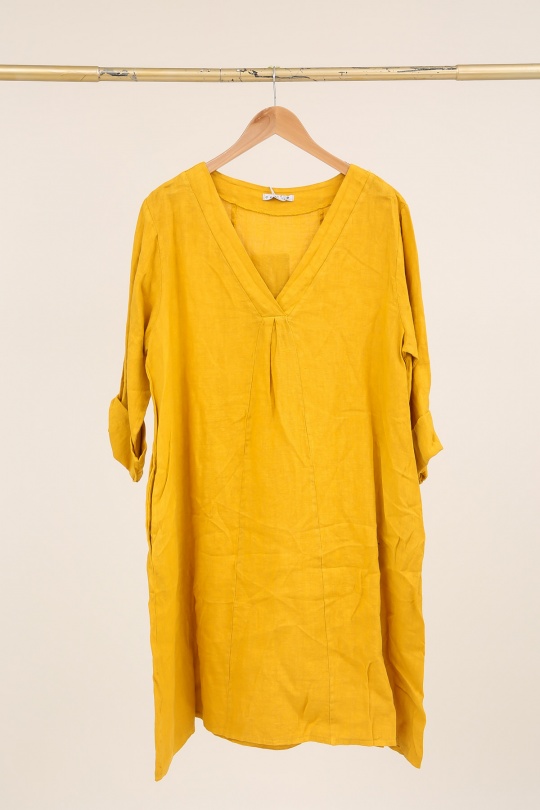 Robes mi-longues Femme Beige LA MAISON DES FIBRES NATURELLES 2961 ROBE EN LIN À PINCES Efashion Paris