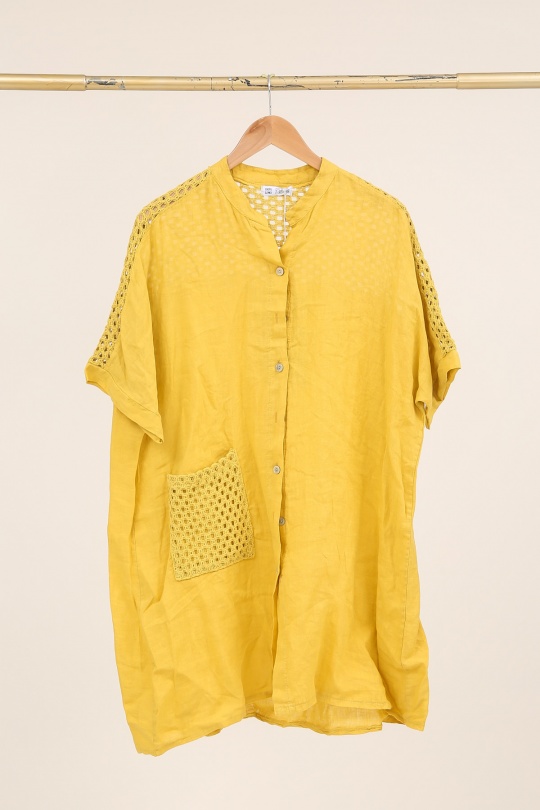 Chemises Femme Camel LA MAISON DES FIBRES NATURELLES 26353 TUNIQUE BOUTONÉE EN LIN Efashion Paris