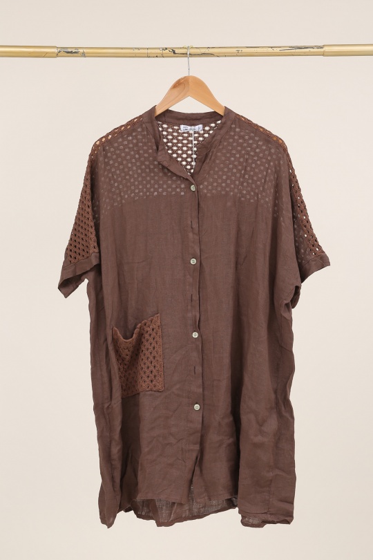 Chemises Femme Camel LA MAISON DES FIBRES NATURELLES 26353 TUNIQUE BOUTONÉE EN LIN Efashion Paris
