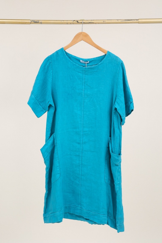 Robes mi-longues Femme Bleu canard LA MAISON DES FIBRES NATURELLES 28132 ROBE MI LONGUE EN LIN Efashion Paris