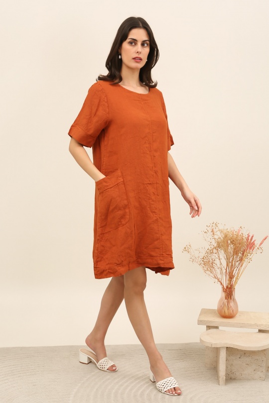Robes mi-longues Femme Bleu canard LA MAISON DES FIBRES NATURELLES 28132 ROBE MI LONGUE EN LIN Efashion Paris