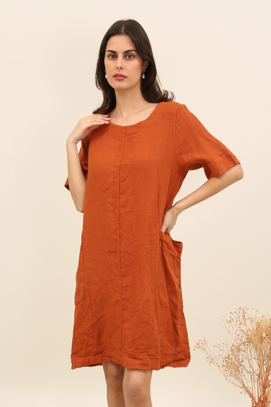 Robes mi-longues Femme Bleu canard LA MAISON DES FIBRES NATURELLES 28132 ROBE MI LONGUE EN LIN Efashion Paris