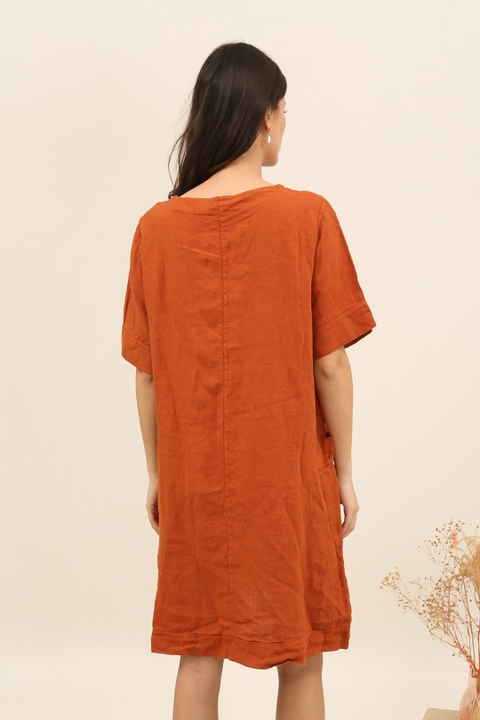 Robes mi-longues Femme Bleu canard LA MAISON DES FIBRES NATURELLES 28132 ROBE MI LONGUE EN LIN Efashion Paris