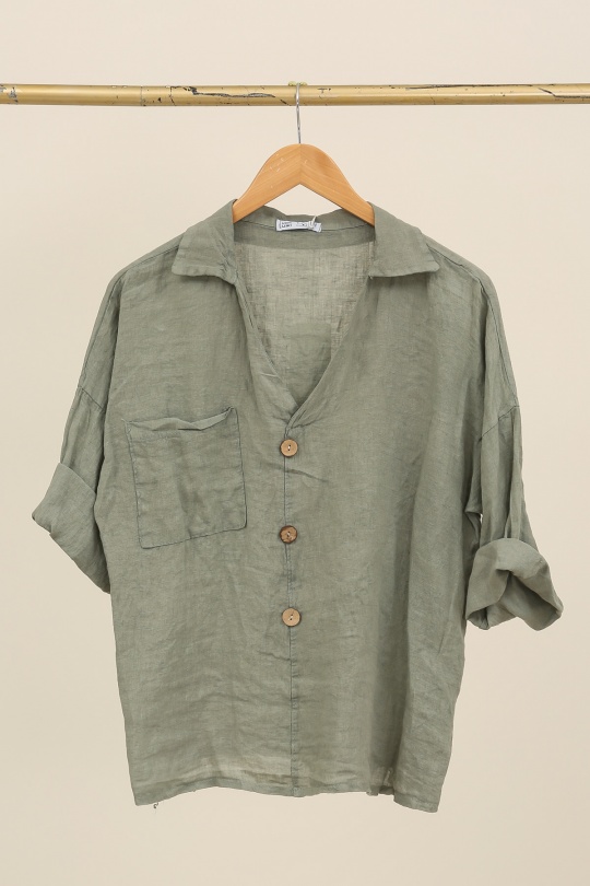 Blouses Femme Céladon LA MAISON DES FIBRES NATURELLES 8137 CHEMISE COL V Efashion Paris