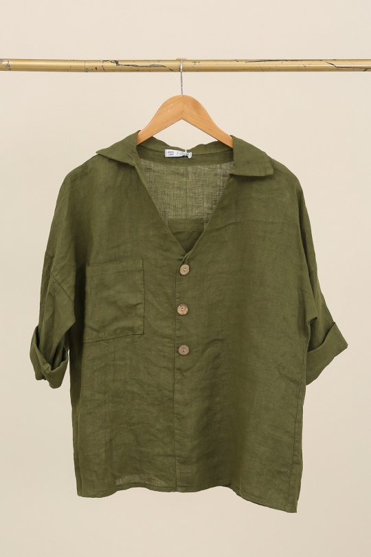 Blouses Femme Céladon LA MAISON DES FIBRES NATURELLES 8137 CHEMISE COL V Efashion Paris