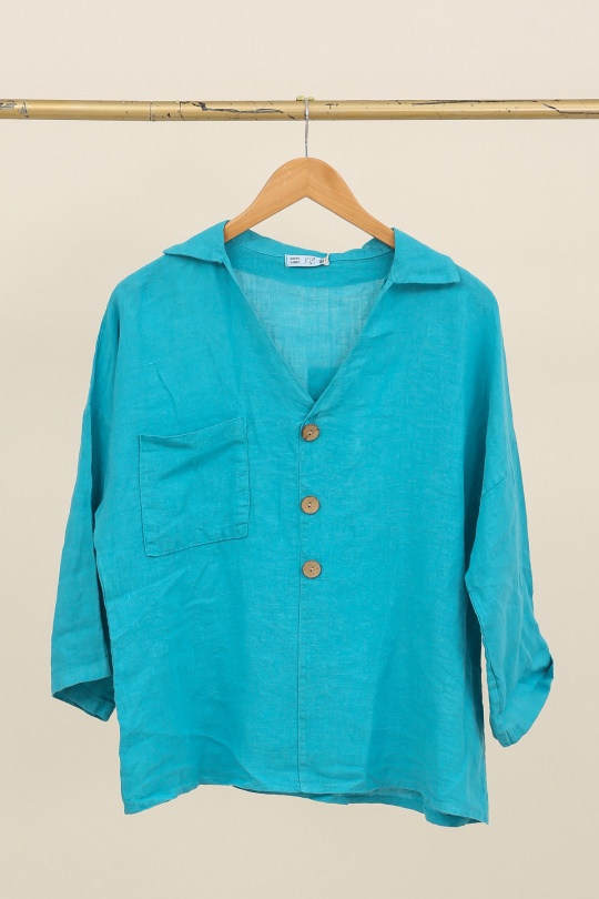 Blouses Femme Céladon LA MAISON DES FIBRES NATURELLES 8137 CHEMISE COL V Efashion Paris