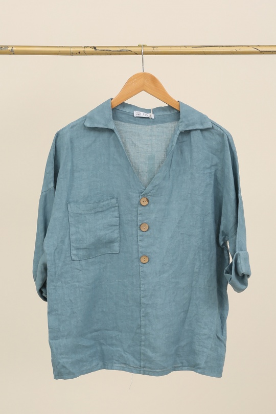 Blouses Femme Céladon LA MAISON DES FIBRES NATURELLES 8137 CHEMISE COL V Efashion Paris