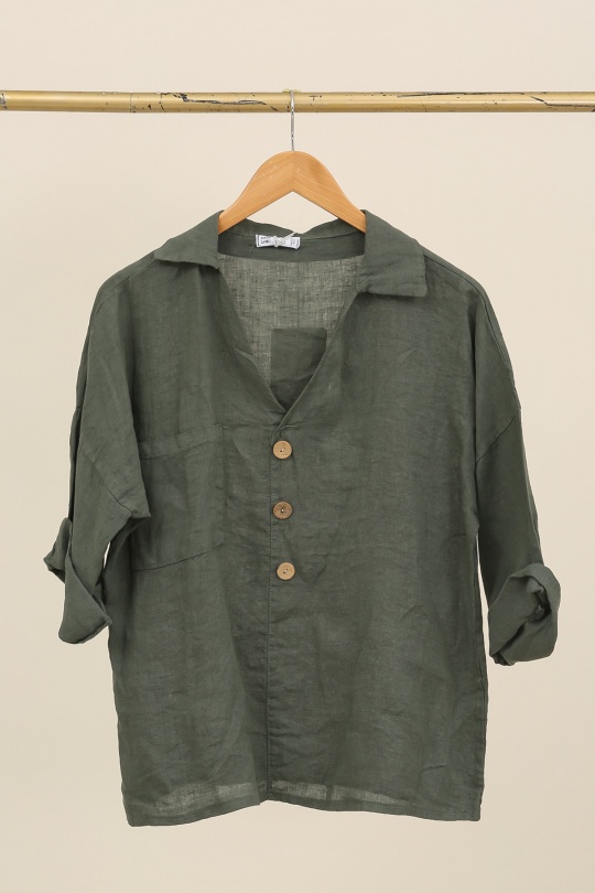 Blouses Femme Céladon LA MAISON DES FIBRES NATURELLES 8137 CHEMISE COL V Efashion Paris