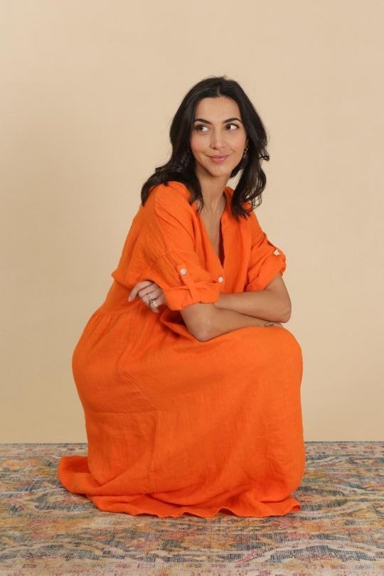 Robes longues Femme Orange LA MAISON DES FIBRES NATURELLES 1701 ROBE DROITE EN LIN Efashion Paris