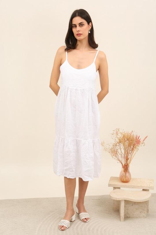 Robes mi-longues Femme Blanc LA MAISON DES FIBRES NATURELLES 27172 ROBE À BRETELLES Efashion Paris