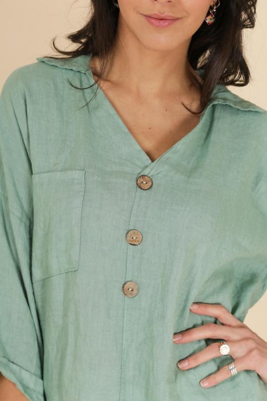 Blouses Femme Céladon LA MAISON DES FIBRES NATURELLES 8137 CHEMISE COL V Efashion Paris