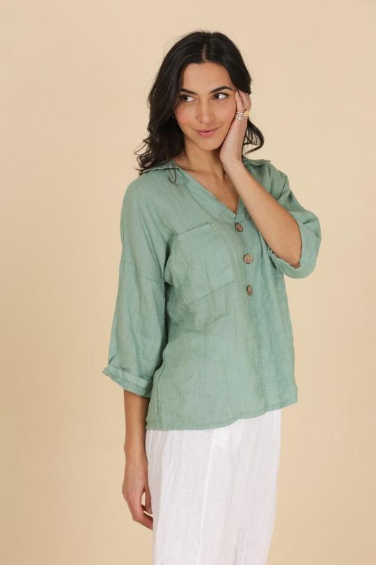 Blouses Femme Céladon LA MAISON DES FIBRES NATURELLES 8137 CHEMISE COL V Efashion Paris