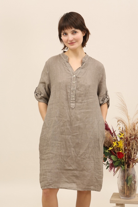 Robes mi-longues Femme Taupe LA MAISON DES FIBRES NATURELLES 71138 ROBE BOUTONNÉE EN LIN Efashion Paris