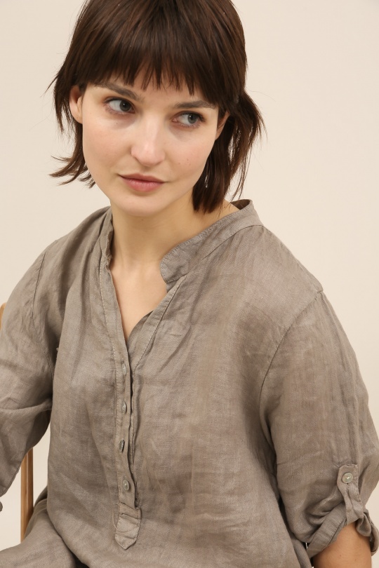 Robes mi-longues Femme Taupe LA MAISON DES FIBRES NATURELLES 71138 ROBE BOUTONNÉE EN LIN Efashion Paris