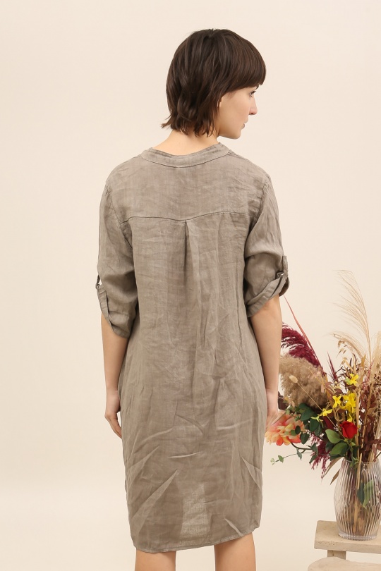 Robes mi-longues Femme Taupe LA MAISON DES FIBRES NATURELLES 71138 ROBE BOUTONNÉE EN LIN Efashion Paris
