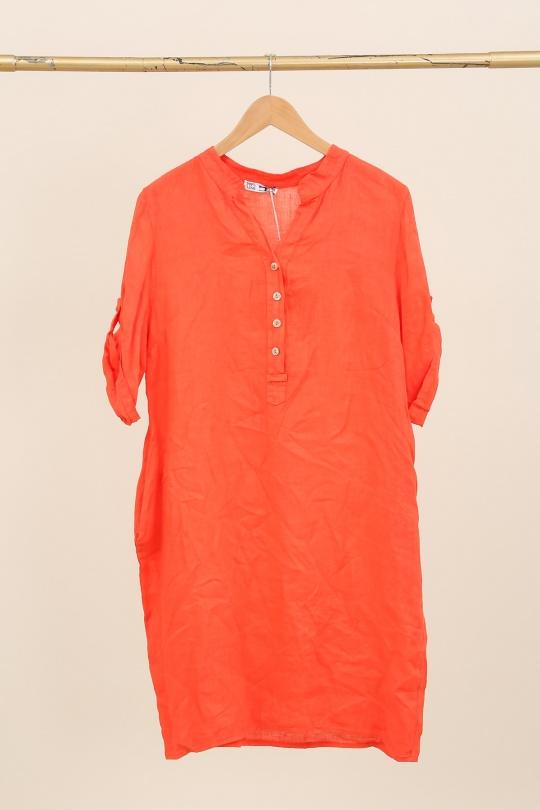 Robes mi-longues Femme Taupe LA MAISON DES FIBRES NATURELLES 71138 ROBE BOUTONNÉE EN LIN Efashion Paris