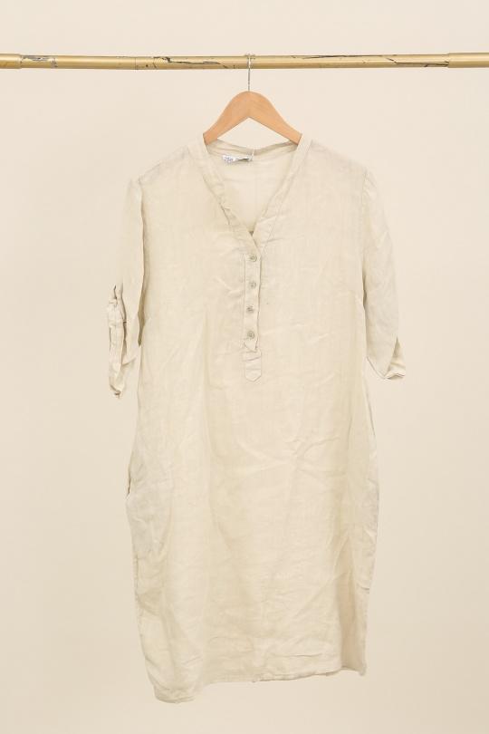 Robes mi-longues Femme Taupe LA MAISON DES FIBRES NATURELLES 71138 ROBE BOUTONNÉE EN LIN Efashion Paris