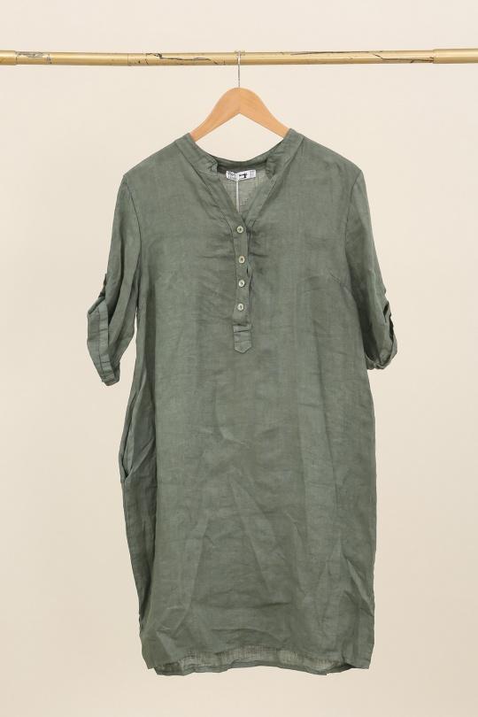 Robes mi-longues Femme Taupe LA MAISON DES FIBRES NATURELLES 71138 ROBE BOUTONNÉE EN LIN Efashion Paris