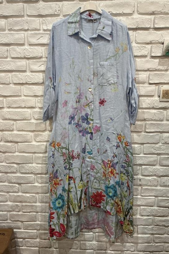 Robes longues Femme Bleu ciel LA MAISON DES FIBRES NATURELLES 71575 ROBE CHEMISE LONGUE IMPRIMÉE Efashion Paris