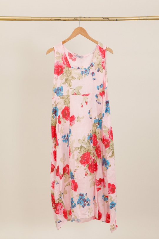 Robes longues Femme Fuschia LA MAISON DES FIBRES NATURELLES 9118 Robe en lin à fleurs sans manches Efashion Paris