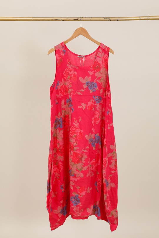 Robes longues Femme Fuschia LA MAISON DES FIBRES NATURELLES 9118 Robe en lin à fleurs sans manches Efashion Paris