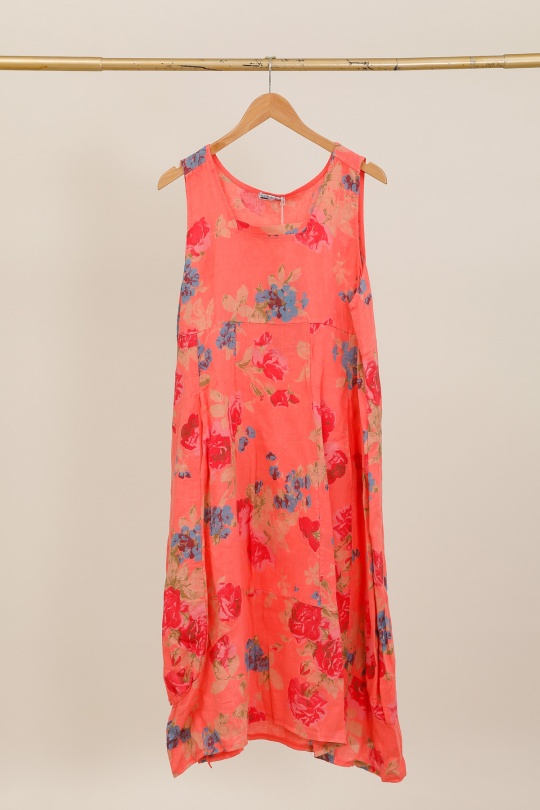 Robes longues Femme Fuschia LA MAISON DES FIBRES NATURELLES 9118 Robe en lin à fleurs sans manches Efashion Paris