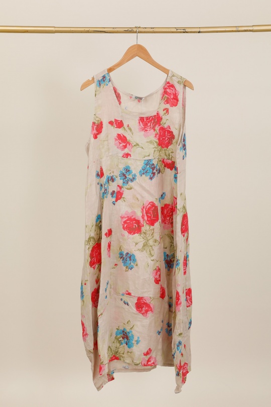 Robes longues Femme Fuschia LA MAISON DES FIBRES NATURELLES 9118 Robe en lin à fleurs sans manches Efashion Paris