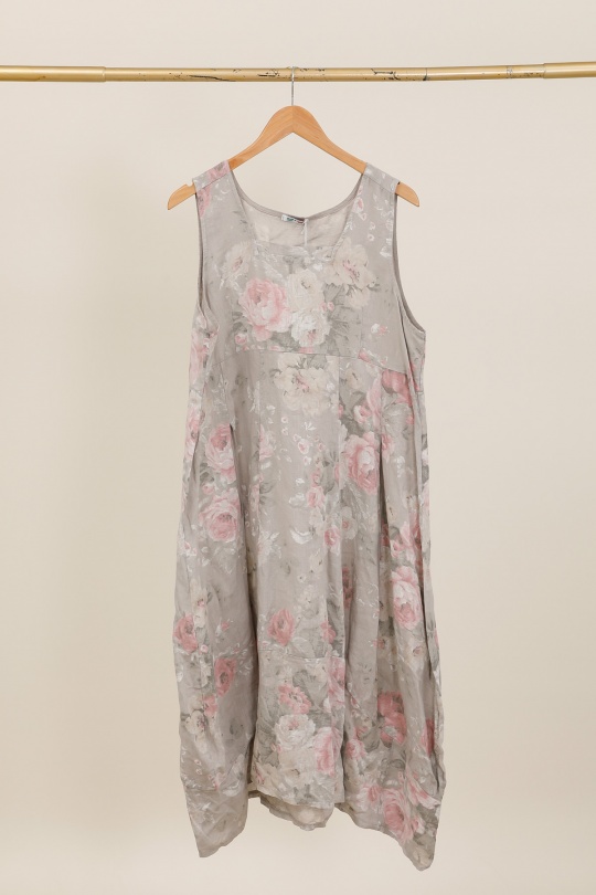 Robes longues Femme Marine LA MAISON DES FIBRES NATURELLES 9118F Robe en lin à fleurs sans manches Efashion Paris