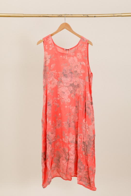 Robes longues Femme Marine LA MAISON DES FIBRES NATURELLES 9118F Robe en lin à fleurs sans manches Efashion Paris