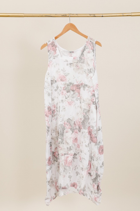 Robes longues Femme Marine LA MAISON DES FIBRES NATURELLES 9118F Robe en lin à fleurs sans manches Efashion Paris