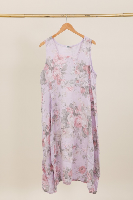 Robes longues Femme Marine LA MAISON DES FIBRES NATURELLES 9118F Robe en lin à fleurs sans manches Efashion Paris