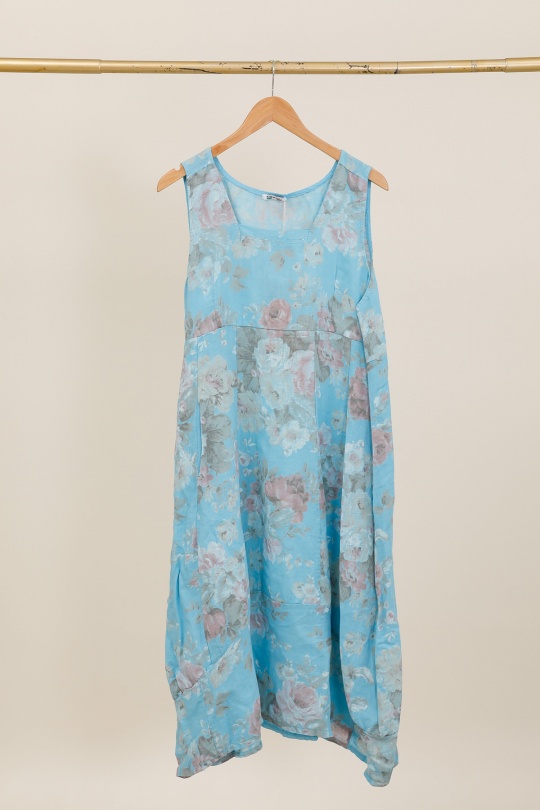 Robes longues Femme Marine LA MAISON DES FIBRES NATURELLES 9118F Robe en lin à fleurs sans manches Efashion Paris