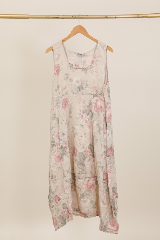 Robes longues Femme Marine LA MAISON DES FIBRES NATURELLES 9118F Robe en lin à fleurs sans manches Efashion Paris