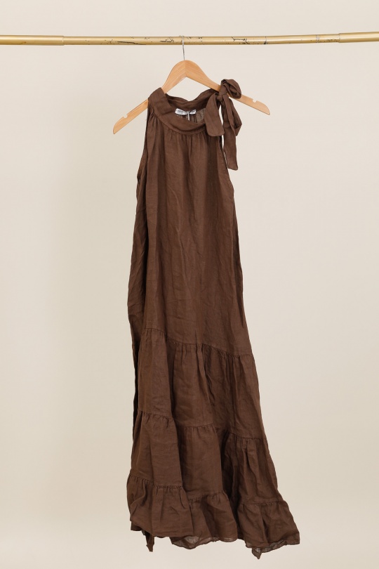 Robes longues Femme Kaki LA MAISON DES FIBRES NATURELLES 72319 ROBE EN LIN SANS MANCHES Efashion Paris