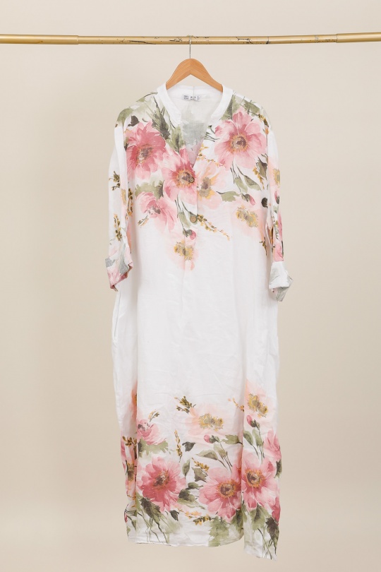 Robes longues Femme Taupe LA MAISON DES FIBRES NATURELLES 72230 ROBE EN LIN IMPRIMÉE Efashion Paris