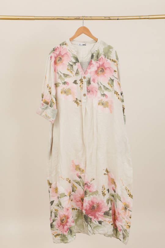 Robes longues Femme Taupe LA MAISON DES FIBRES NATURELLES 72230 ROBE EN LIN IMPRIMÉE Efashion Paris