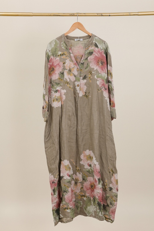 Robes longues Femme Taupe LA MAISON DES FIBRES NATURELLES 72230 ROBE EN LIN IMPRIMÉE Efashion Paris