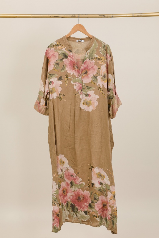 Robes longues Femme Taupe LA MAISON DES FIBRES NATURELLES 72230 ROBE EN LIN IMPRIMÉE Efashion Paris