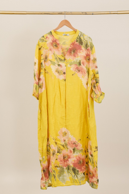 Robes longues Femme Taupe LA MAISON DES FIBRES NATURELLES 72230 ROBE EN LIN IMPRIMÉE Efashion Paris