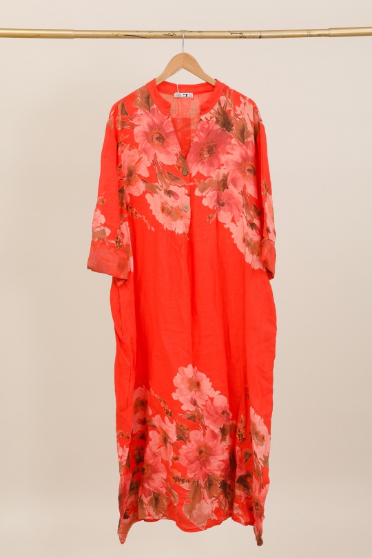 Robes longues Femme Taupe LA MAISON DES FIBRES NATURELLES 72230 ROBE EN LIN IMPRIMÉE Efashion Paris