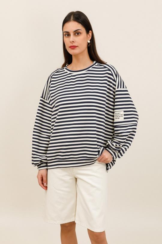 Sweats Femme Marine LA MAISON DES FIBRES NATURELLES 27234 PULL MARINIÈRE MI-SAISON Efashion Paris