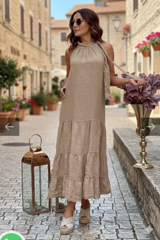 Robes longues Femme Kaki LA MAISON DES FIBRES NATURELLES 72319 ROBE EN LIN SANS MANCHES Efashion Paris